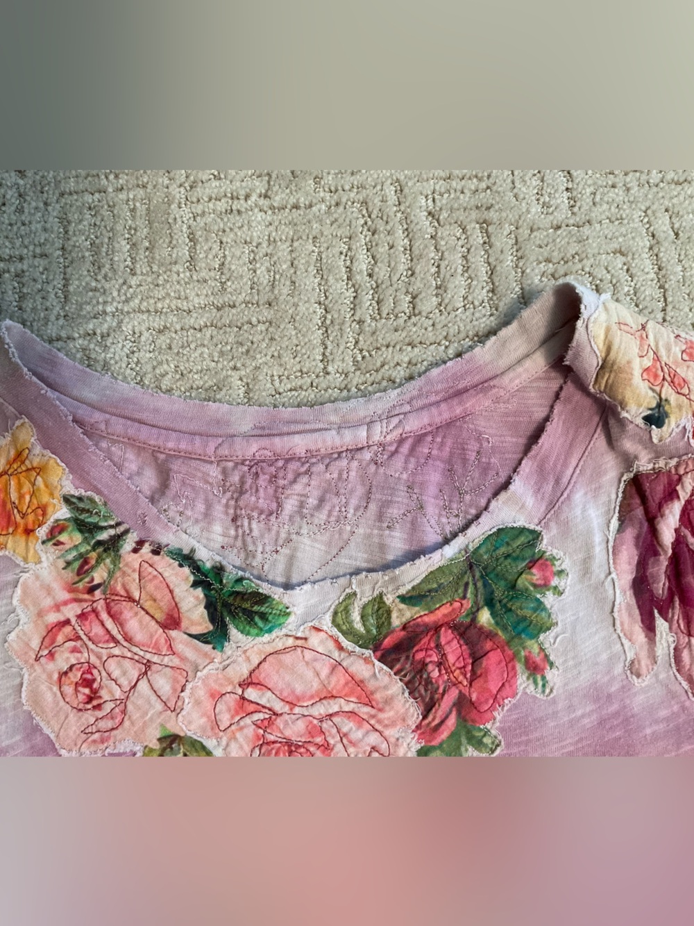 🌸🌺Magnolia Pearl Tie Dye Cat Floral Applique Maxi Dress OS EUC Boho Luxury Chic - Picture 5 of 11